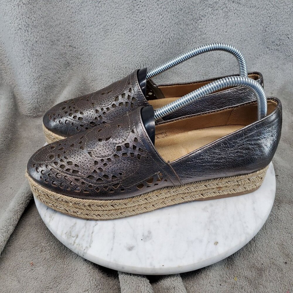 Naturalizer Shoes Womens Size 9 Platinum Leather Thea Platform Espadrille *GUC*